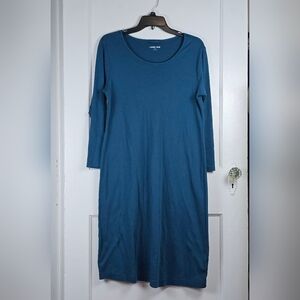 Land's End Teal Long Sleeve Cotton Swim Cover Up Dress S 6-8